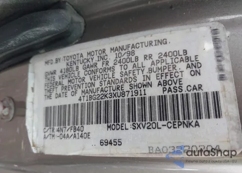 1999 Toyota Camry Le from USA, damaged, VIN 4T1BG22K3XU871911